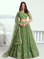 Grass Green Butterfly Net Lehenga Choli